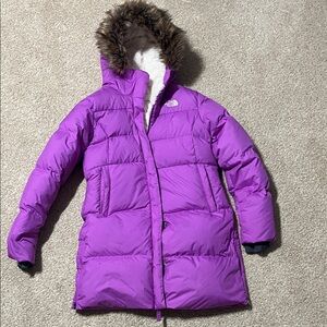 The North Face Violet Puffer Parka with Faux Fur Hood